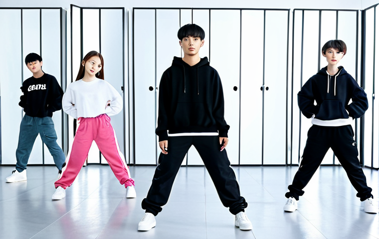 K-Pop Dance Class**

"A group of young adults, fully clothed in stylish, modest streetwear, participating in a K-pop dance class in a bright studio with mirrors, safe for work, appropriate content, professional setting, perfect anatomy, correct proportions, natural pose, well-formed hands, proper finger count, family-friendly, high-quality rendering."

**