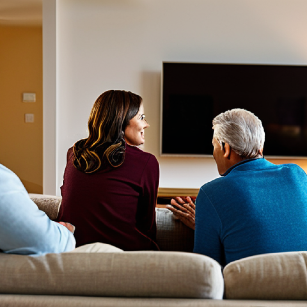 Family Gathering Around TV**

"A warm and inviting living room scene at dusk. A multigenerational family, fully clothed in comfortable, modest attire, are gathered on a sofa, intently watching a telenovela on a modern flat-screen TV. The room is decorated in a cozy, yet stylish manner, with lamps casting a soft glow. Safe for work, appropriate content, professional family scene, perfect anatomy, natural proportions, family-friendly, well-lit, high-resolution."

**