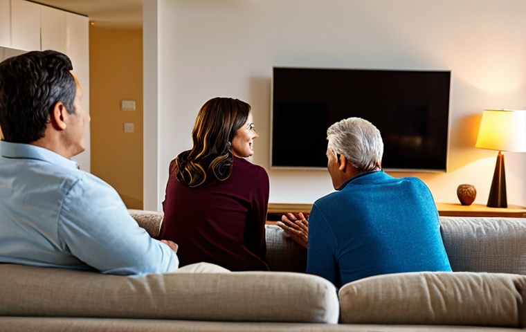 Family Gathering Around TV**

"A warm and inviting living room scene at dusk. A multigenerational family, fully clothed in comfortable, modest attire, are gathered on a sofa, intently watching a telenovela on a modern flat-screen TV. The room is decorated in a cozy, yet stylish manner, with lamps casting a soft glow. Safe for work, appropriate content, professional family scene, perfect anatomy, natural proportions, family-friendly, well-lit, high-resolution."

**