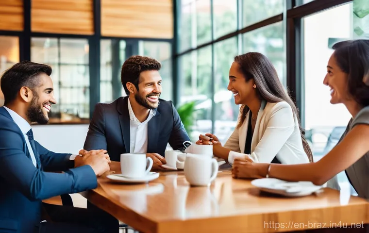 브라질인과 비즈니스 문화 - **Prompt 1: Forging Trust and Personal Connections in Brazil**
    "A diverse group of five business...