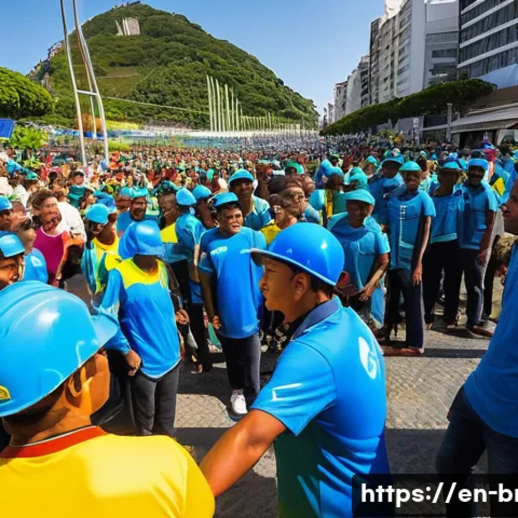 브라질 올림픽 개최 - A bustling urban scene in Rio de Janeiro during the Olympic Games preparation, showcasing diverse co...