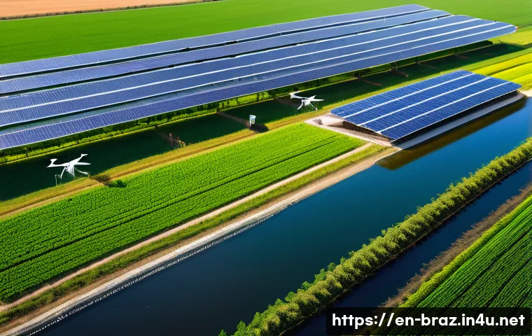 브라질과 유럽연합 협력 - A vibrant scene depicting a collaborative high-tech agricultural innovation hub in Brazil, showcasin...