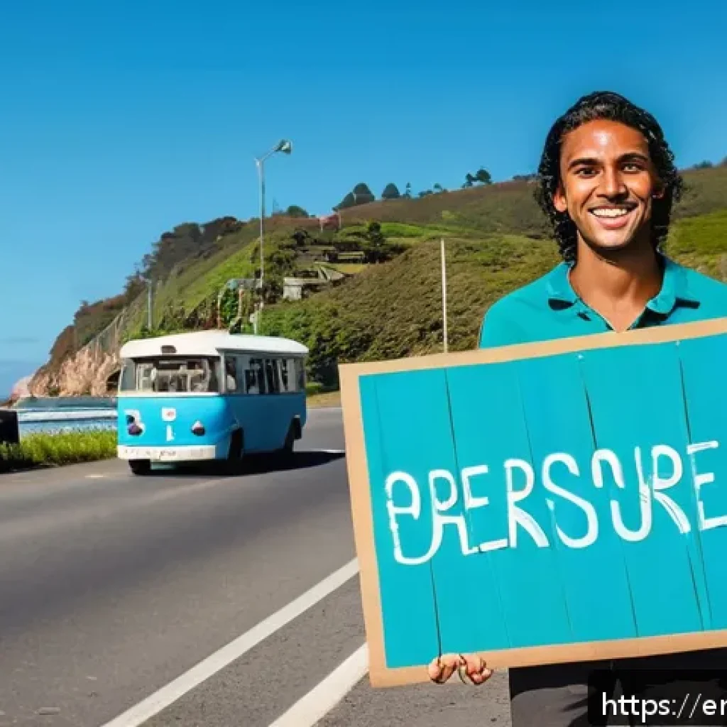 브라질에서 히치하이킹 가능할까 - A friendly Brazilian hitchhiker standing safely near a gas station on a sunny day along the BR-101 C...