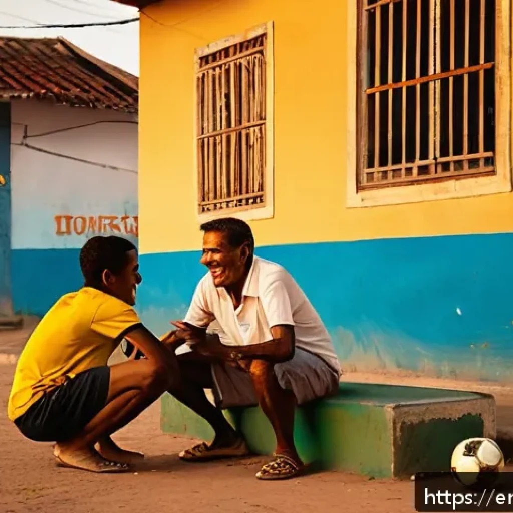 브라질에서 인기 있는 스포츠 - A vibrant Brazilian street football scene at sunset, featuring barefoot children and teenagers skill...