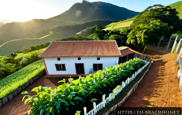 Home 17 브라질에서 전원생활하기 - Photorealistic wide-angle view of a peaceful rural homestead in the Brazilian countryside, simple te...